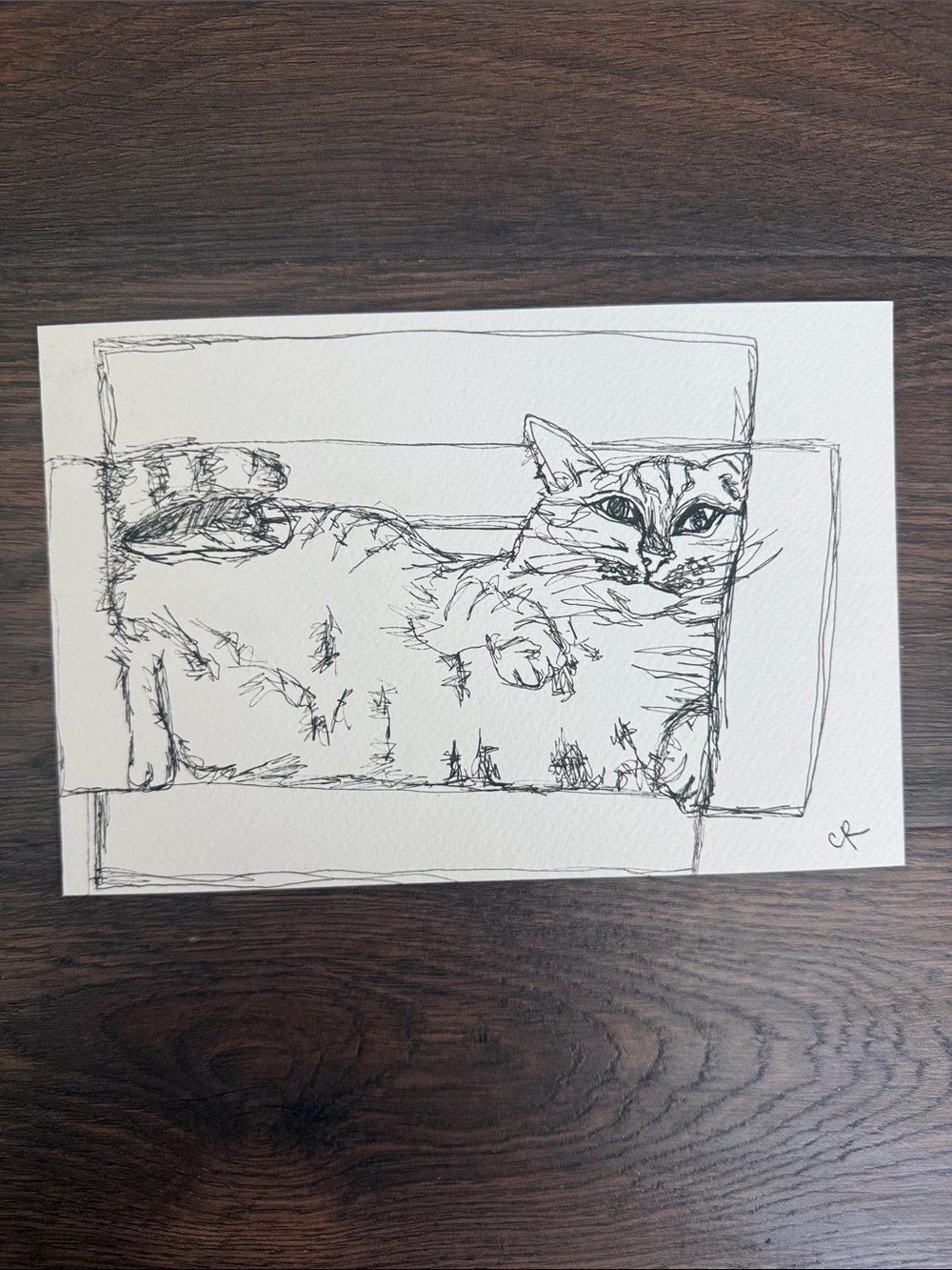Original, one-of-a-kind, Minimalist Black Cat Sketch Art piece